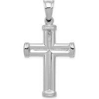 14K White Gold Hollow Cross Pendant with Rhodium Finish - 48mm Length by Oro Pregiato