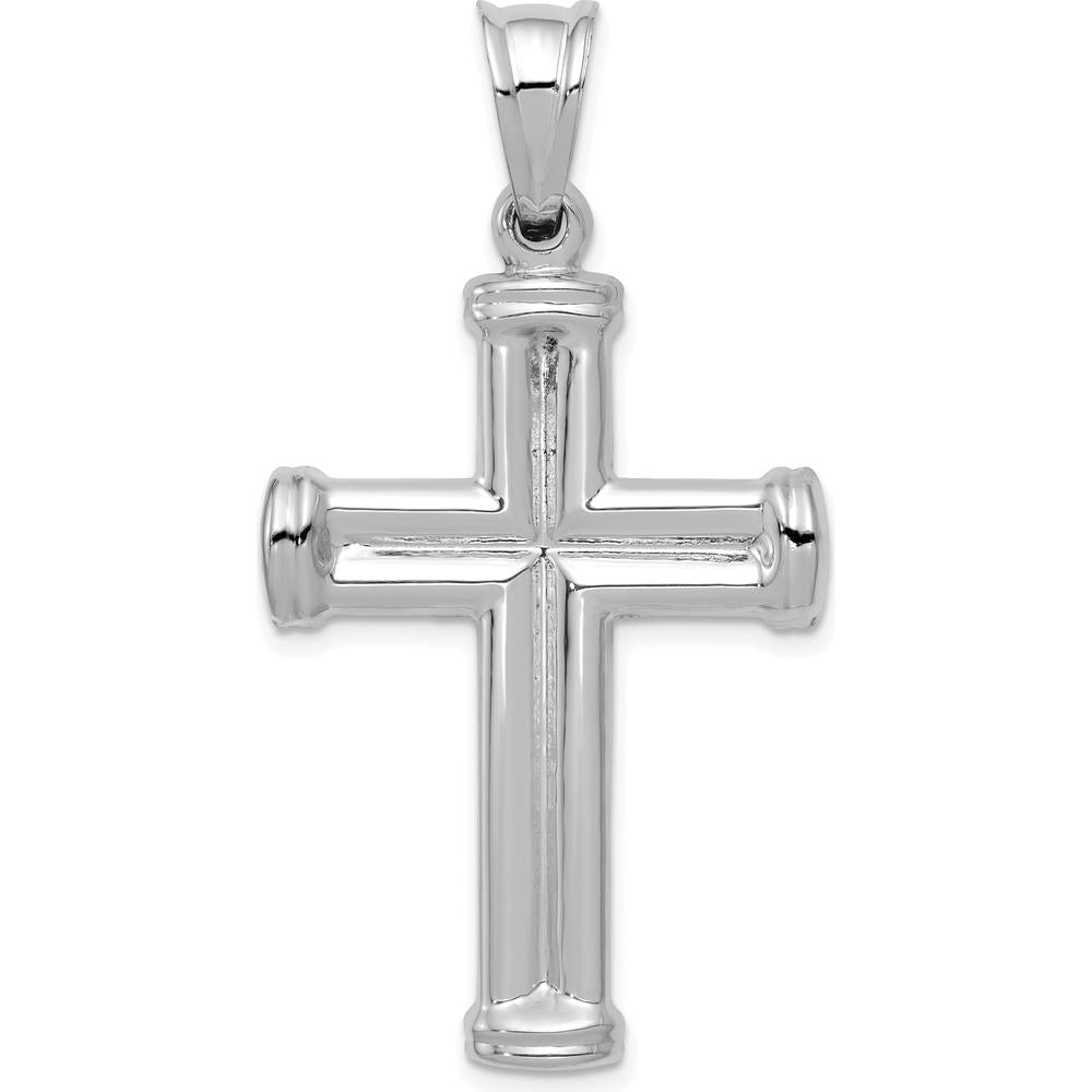 14K White Gold Hollow Cross Pendant with Rhodium Finish - 48mm Length by Oro Pregiato