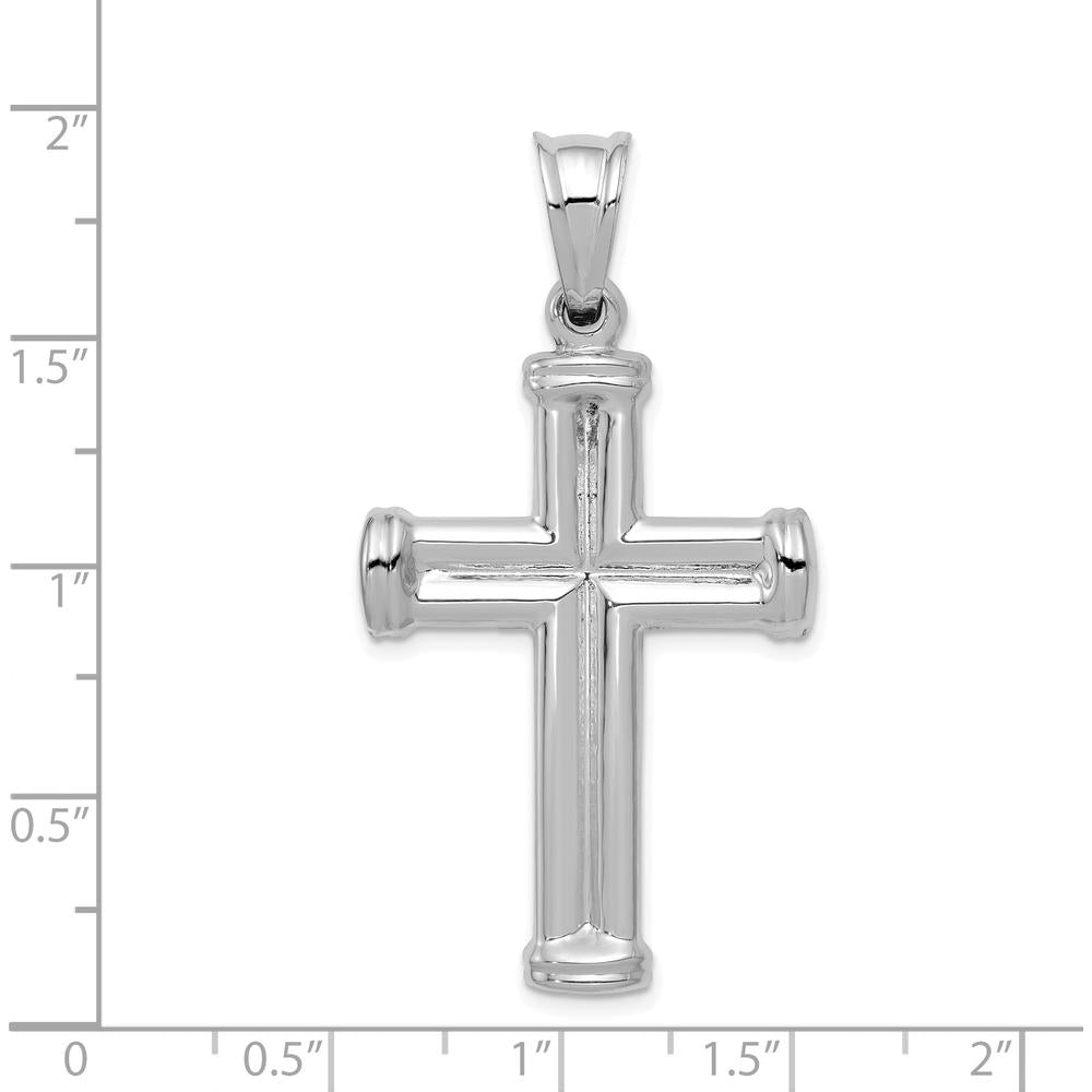 14K White Gold Hollow Cross Pendant with Rhodium Finish - 48mm Length by Oro Pregiato