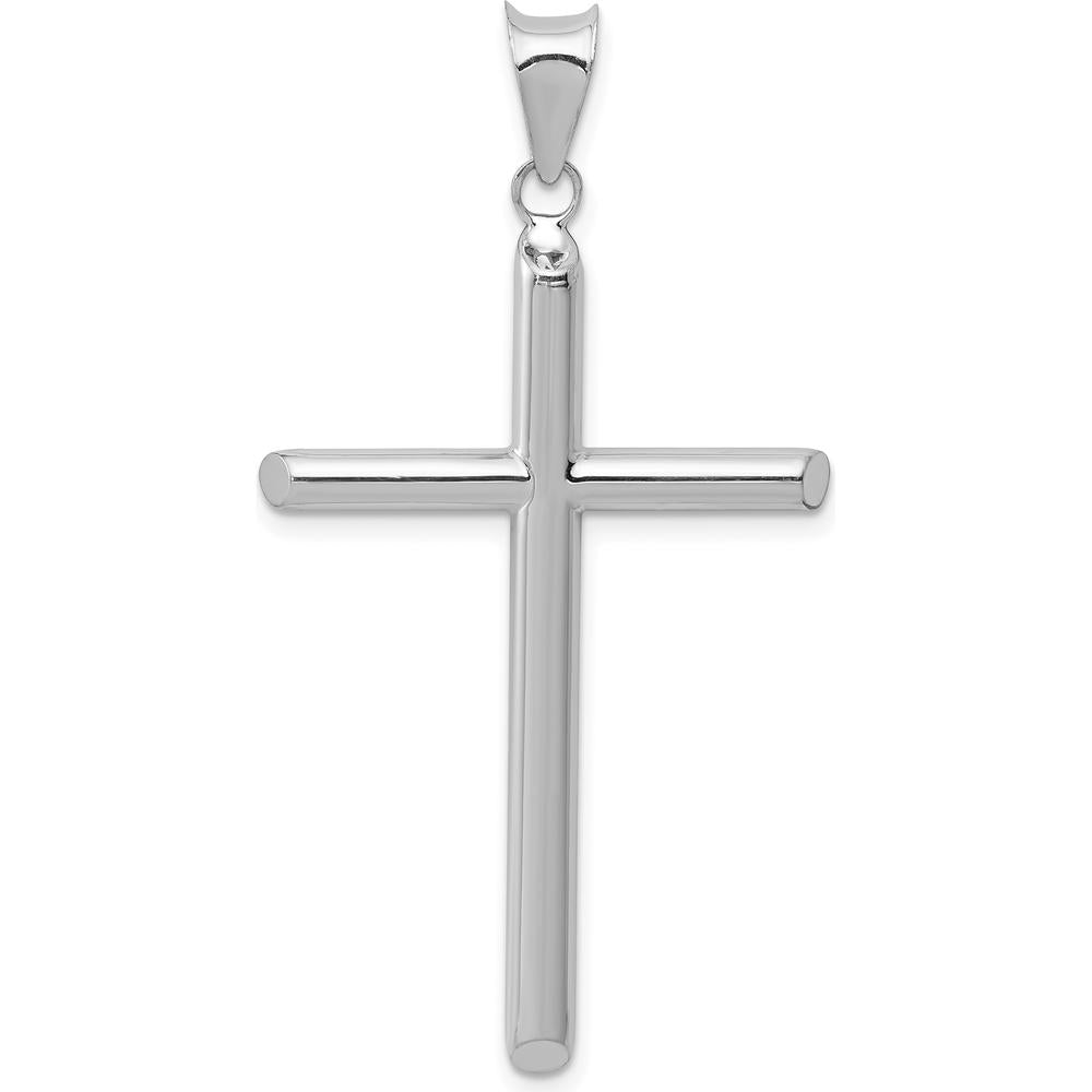 14K White Gold Hollow Cross Pendant with Rhodium Plating - 46mm Length by Oro Pregiato