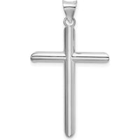 14K White Gold Hollow Cross Pendant with Rhodium Plating - 46mm Length by Oro Pregiato