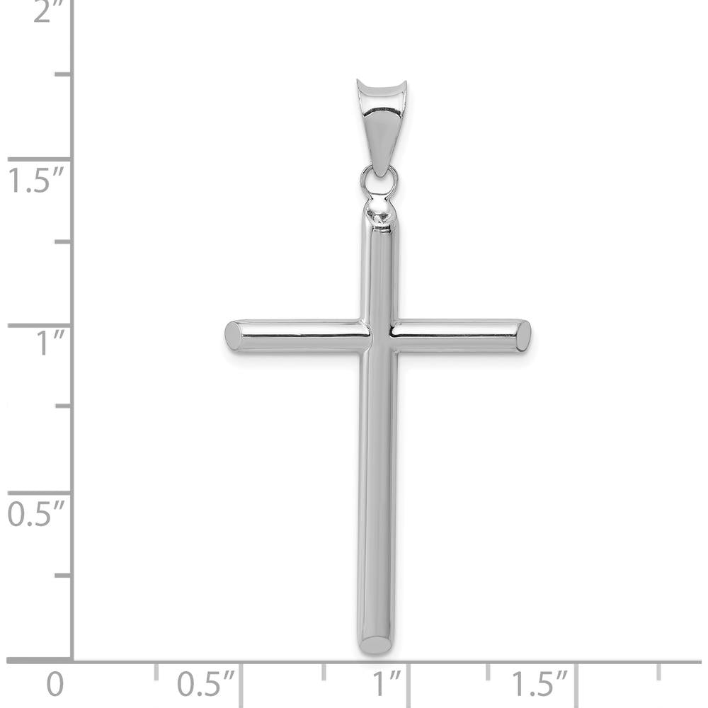 14K White Gold Hollow Cross Pendant with Rhodium Plating - 46mm Length by Oro Pregiato