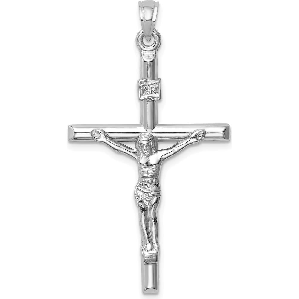 14K White Gold Hollow Crucifix Pendant - Polished Finish by Oro Pregiato
