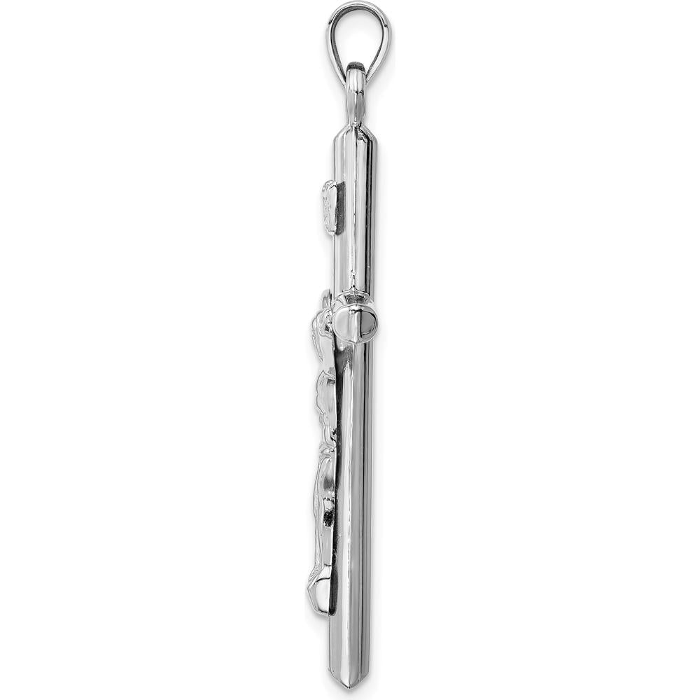 14K White Gold Hollow Crucifix Pendant - Polished Finish by Oro Pregiato