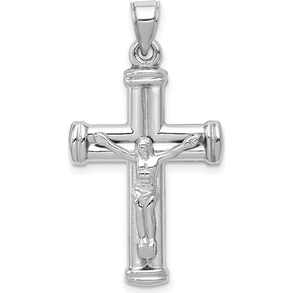 14K White Gold Hollow Crucifix Reversible to Cross Pendant - Polished Finish by Oro Pregiato