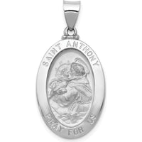 14K White Gold Hollow St. Anthony Oval Pendant with Satin Finish by Oro Pregiato