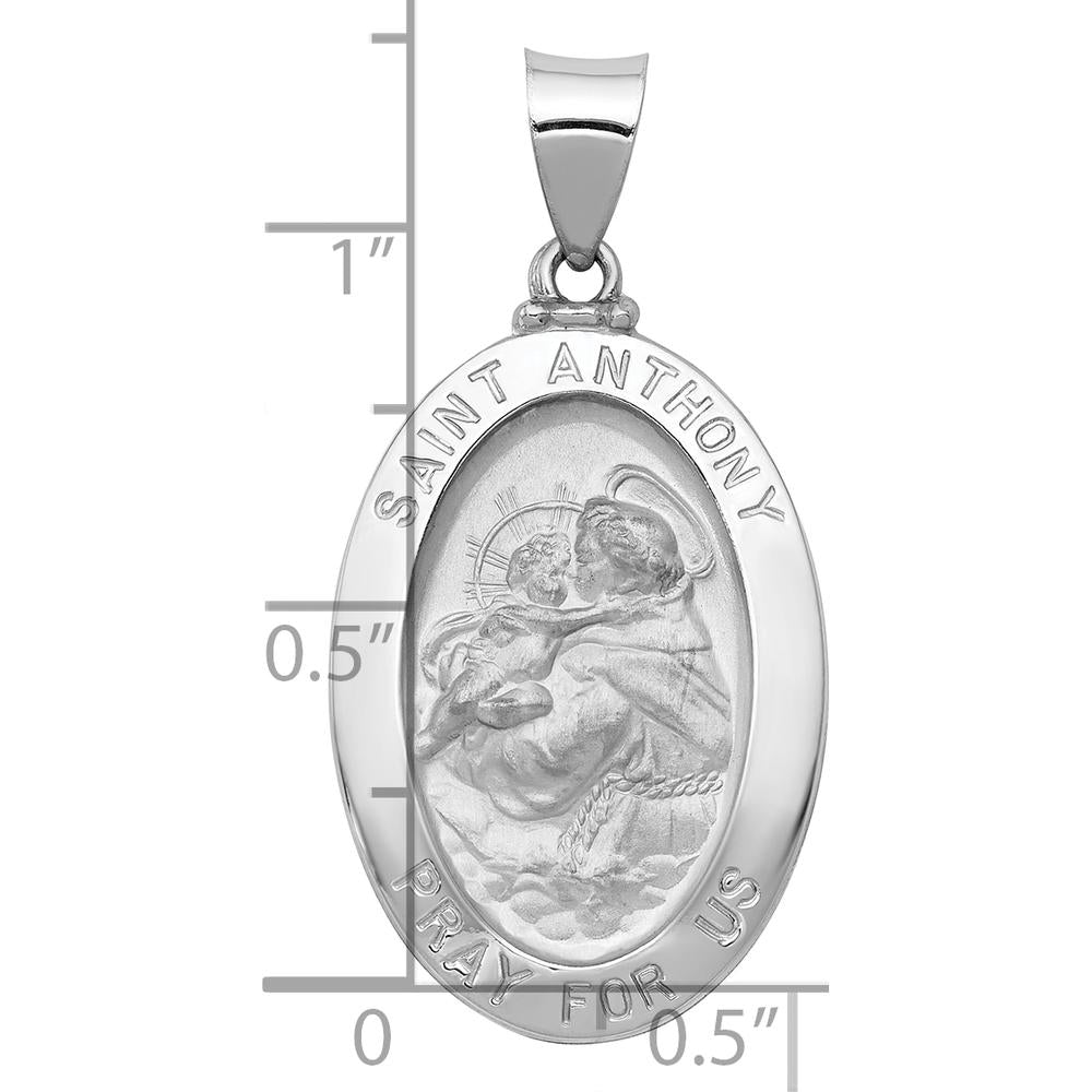 14K White Gold Hollow St. Anthony Oval Pendant with Satin Finish by Oro Pregiato