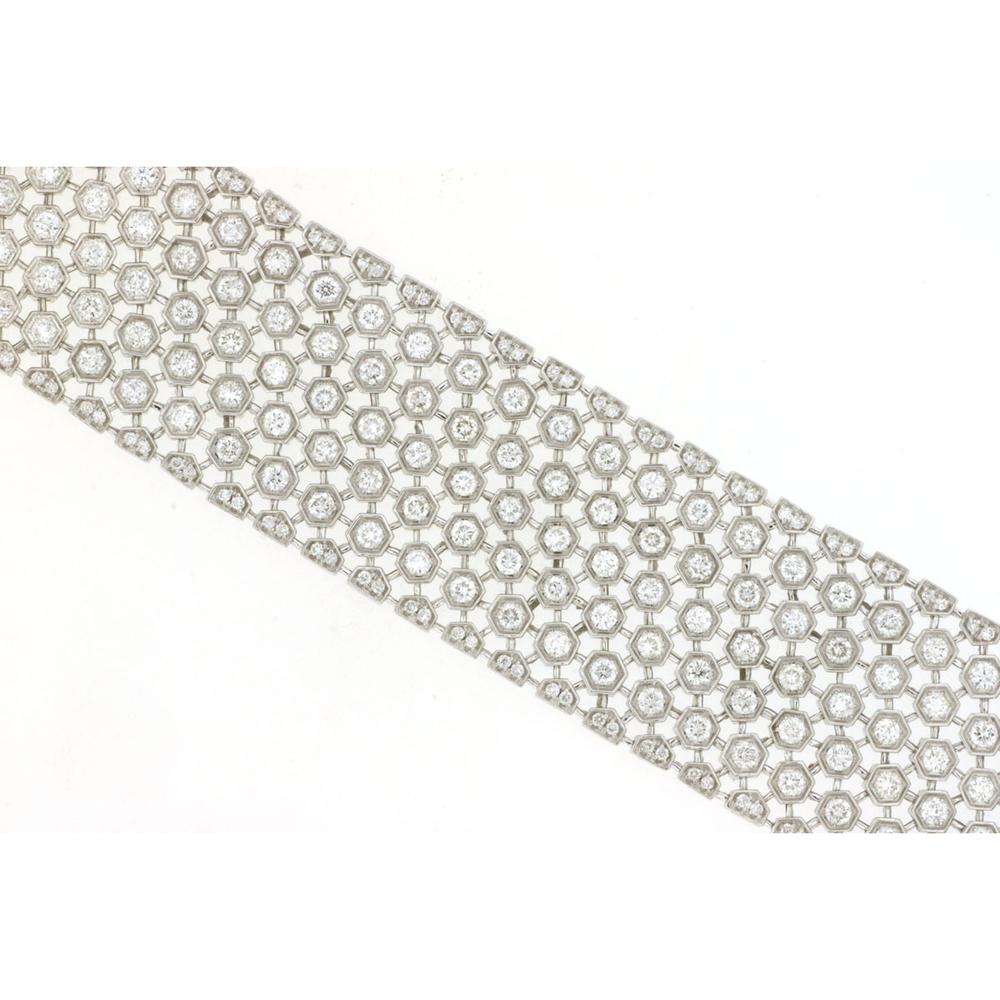14K White Gold Honeycomb Milgrain Diamond Bracelet with Round Brilliant Cut Stones - 6.70 Carat Total Weight - Royal Jewelry