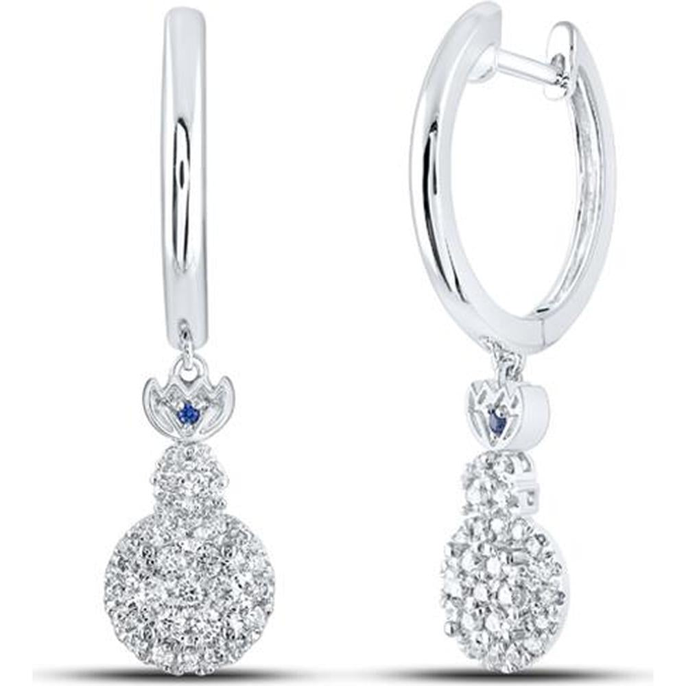 14K White Gold Hoop Dangle Earrings with Round Diamonds and Blue Sapphires - 1/2 Carat Total Diamond Weight