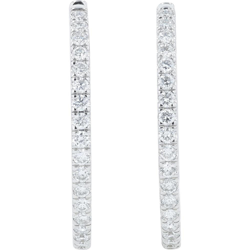 14K White Gold Hoop Earrings with 1.00 Carat Total Lab Grown Diamonds