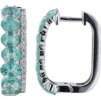 14K White Gold Hoop Earrings with 2.30 Carat Prong - Set Emeralds and 0.20 Carat Diamond Accents