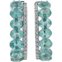 14K White Gold Hoop Earrings with 2.30 Carat Prong - Set Emeralds and 0.20 Carat Diamond Accents