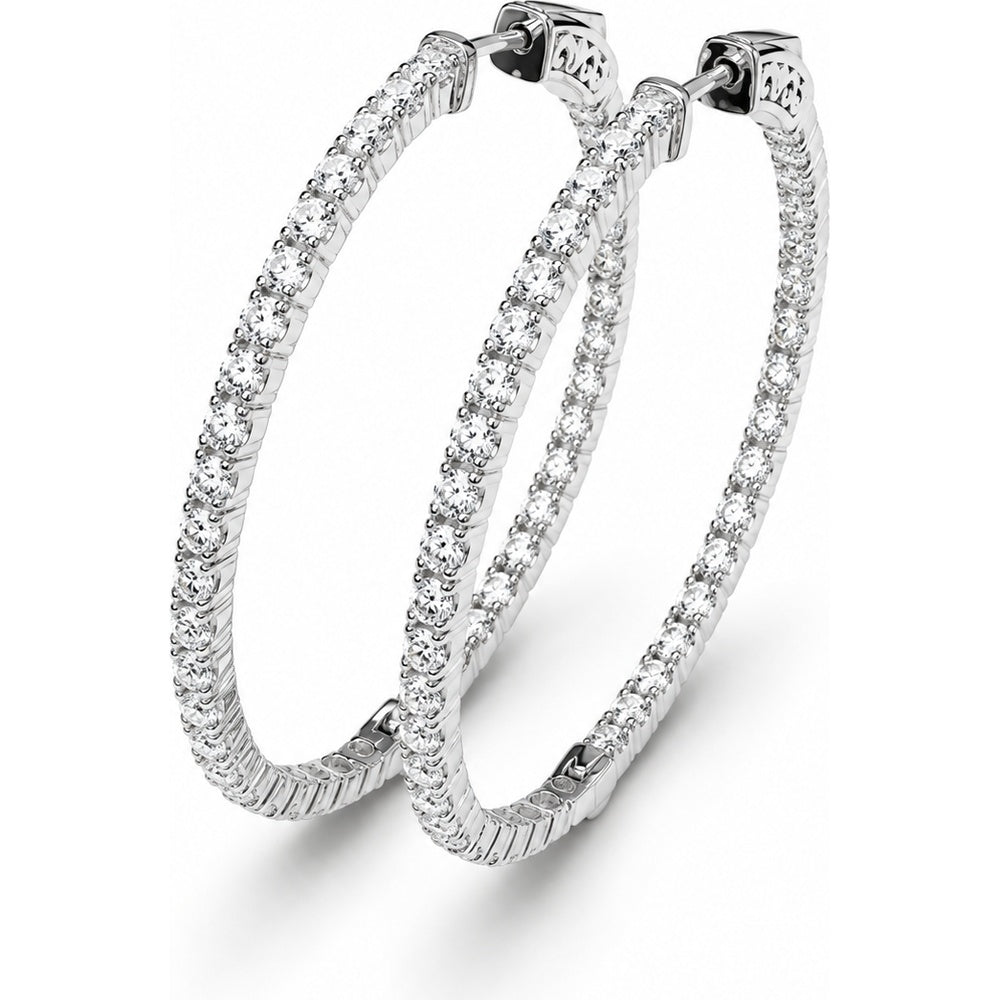 14K White Gold Hoop Earrings with 4-Prong Set Round Diamonds - 4.54 Carat Total Diamond Weight by Auriventus
