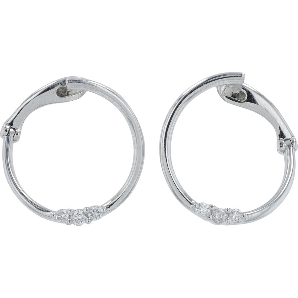 14K White Gold Hoop Earrings with Diamond Accents - 0.10 Carat Total Diamond Weight