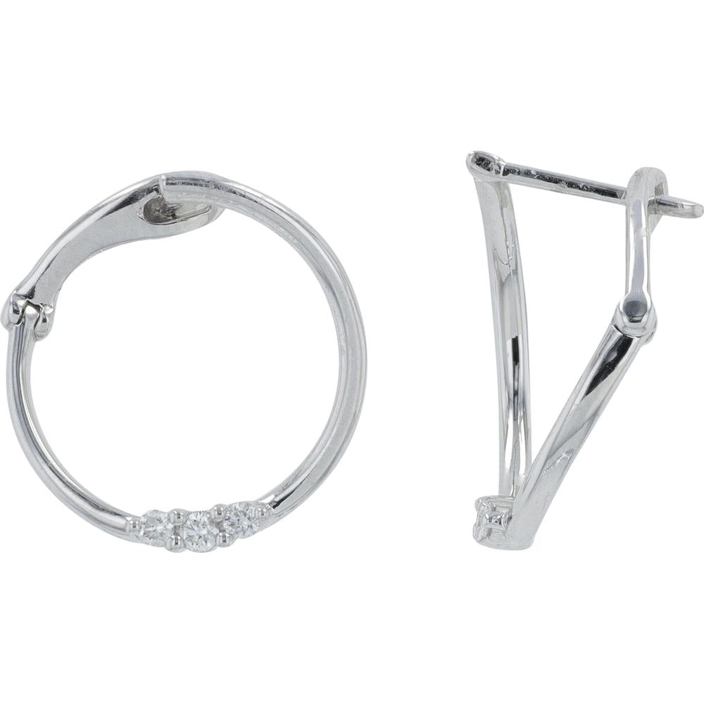 14K White Gold Hoop Earrings with Diamond Accents - 0.10 Carat Total Diamond Weight
