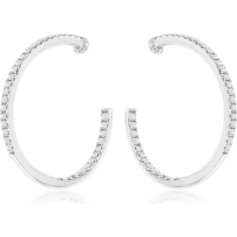 14K White Gold Hoop Earrings with Pave Set Round Diamonds - 0.20 Carats Total Diamond Weight