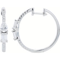 14K White Gold Hoop Earrings with Pear, Baguette, and Round Lab Grown Diamonds - 1.25 Carat Total Diamond Weight
