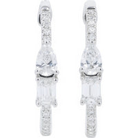 14K White Gold Hoop Earrings with Pear, Baguette, and Round Lab Grown Diamonds - 1.25 Carat Total Diamond Weight