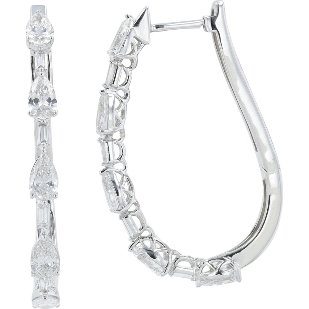 14K White Gold Hoop Earrings with Pear Shaped Lab Grown Diamonds - 3.25 Carat Total Diamond Weight