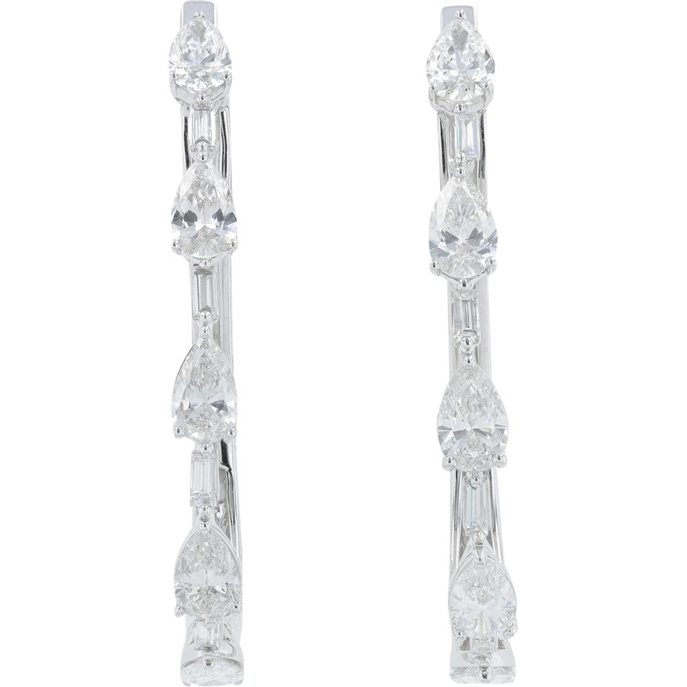 14K White Gold Hoop Earrings with Pear Shaped Lab Grown Diamonds - 3.25 Carat Total Diamond Weight