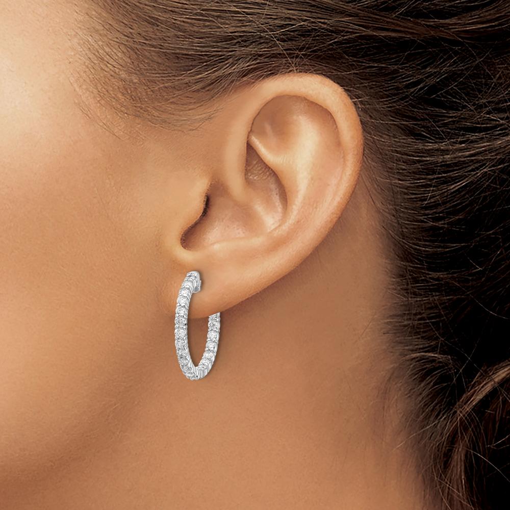 14K White Gold Hoop Earrings with Prong-Set Round Diamonds - 1.92 Carat Total Diamond Weight by Monteluci Fine Jewelry