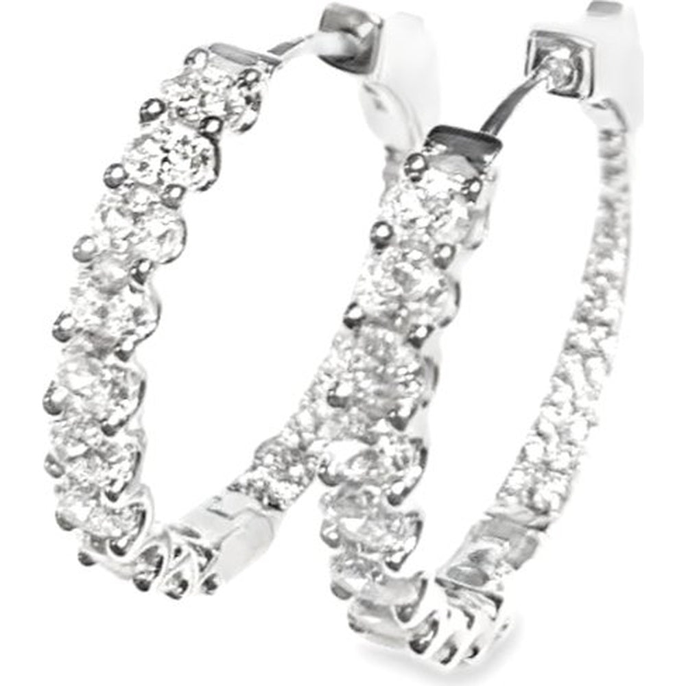 14K White Gold Hoop Earrings with Prong-Set Round Diamonds - 2.25 Carat Total Diamond Weight by Auriventus
