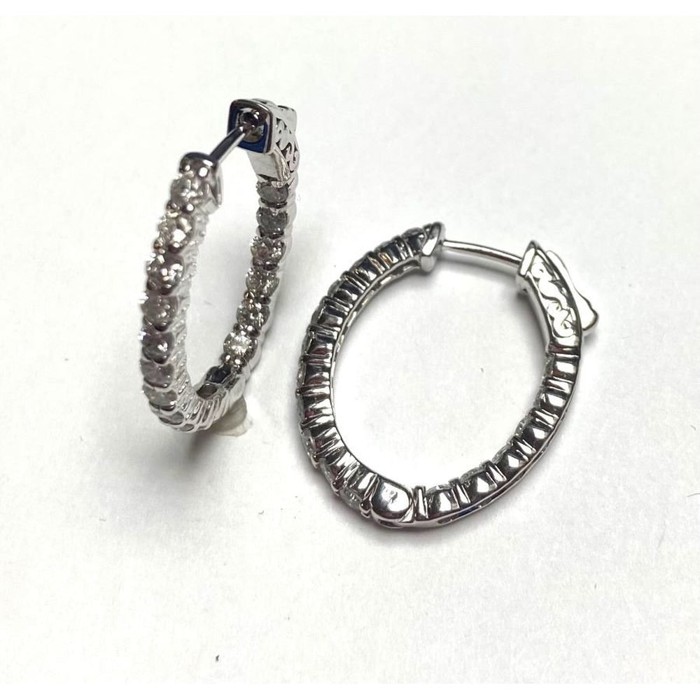 14K White Gold Hoop Earrings with Prong-Set Round Diamonds - 2.30 Carat Total Diamond Weight by Auriventus