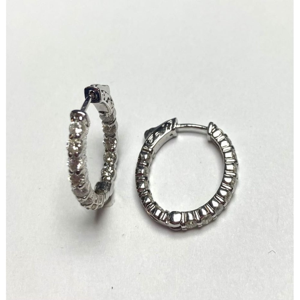 14K White Gold Hoop Earrings with Prong Set Round Diamonds - 2.38 Carat Total Diamond Weight by Auriventus