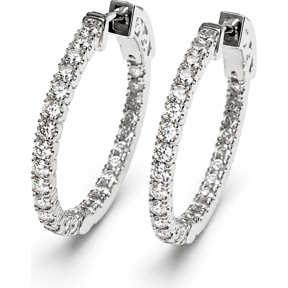 14K White Gold Hoop Earrings with Round Brilliant Cut Diamonds - 1.59 Carat Total Diamond Weight by Auriventus