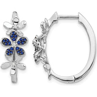 14K White Gold Hoop Earrings with Round Sapphires and Diamonds - 0.09 Carats Total Diamond Weight, 0.08 Carats Total Sapphire Weight by Monteluci Fine Jewelry