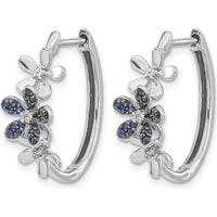 14K White Gold Hoop Earrings with Round Sapphires and Diamonds - 0.09 Carats Total Diamond Weight, 0.08 Carats Total Sapphire Weight by Monteluci Fine Jewelry