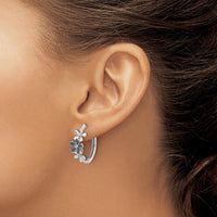 14K White Gold Hoop Earrings with Round Sapphires and Diamonds - 0.09 Carats Total Diamond Weight, 0.08 Carats Total Sapphire Weight by Monteluci Fine Jewelry