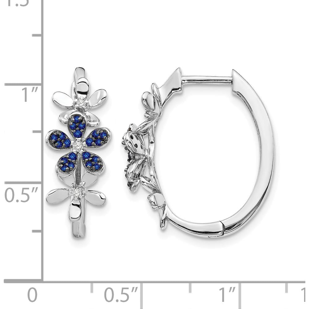 14K White Gold Hoop Earrings with Round Sapphires and Diamonds - 0.09 Carats Total Diamond Weight, 0.08 Carats Total Sapphire Weight by Monteluci Fine Jewelry