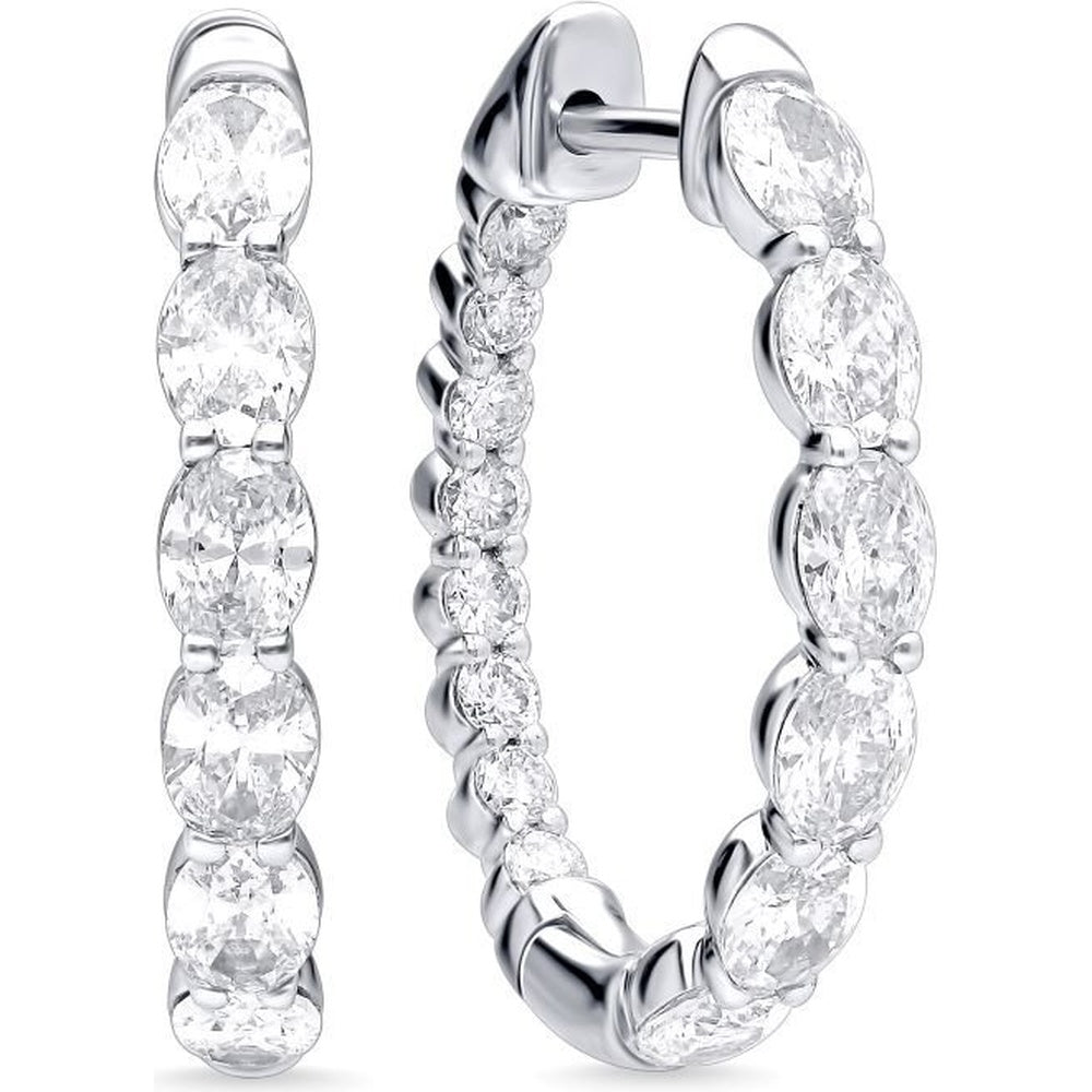 14K White Gold Hoop Earrings with Shared-Prong Set Oval Diamonds - 1.81 Carat Total Diamond Weight by Auriventus
