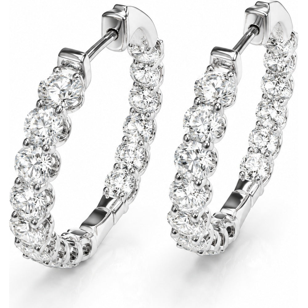 14K White Gold Hoop Earrings with Shared-Prong Set Round Diamonds - 6.62 Carat Total Diamond Weight by Auriventus