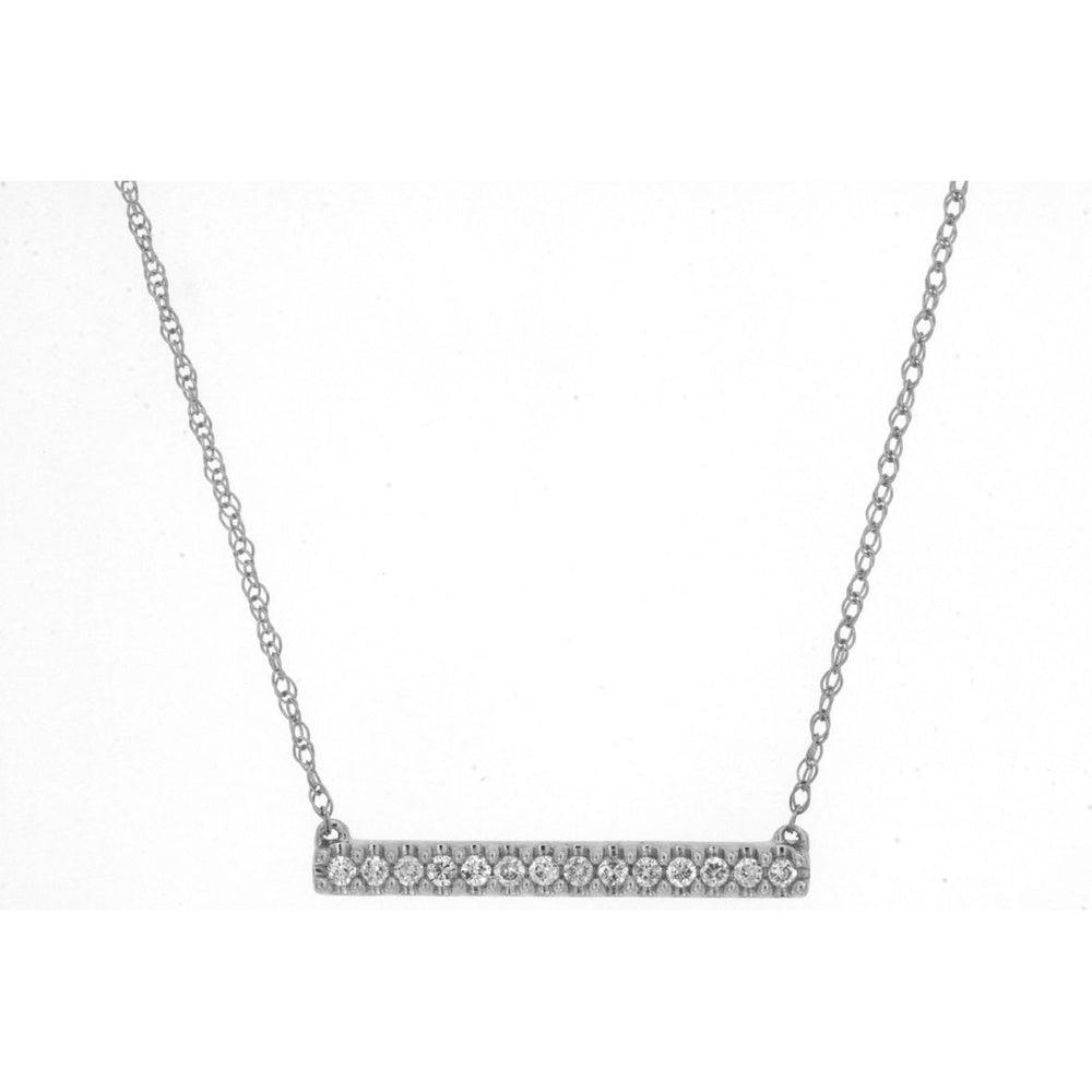 14K White Gold Horizontal Bar Necklace with Prong Set Round Diamonds - 0.10 Carat Total Diamond Weight - Royal Jewelry