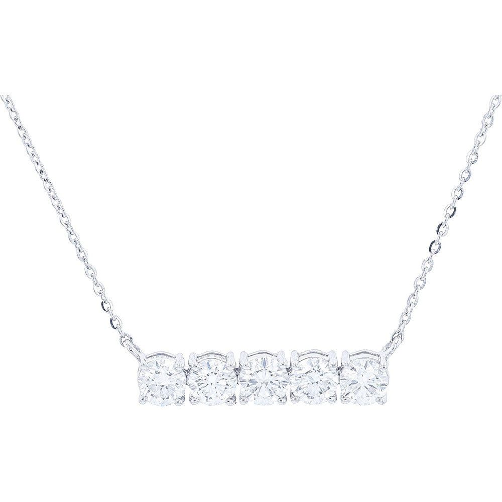 14K White Gold Horizontal Five-Stone Necklace with Prong-Set Round Lab Grown Diamonds - 0.97 Carat Total Diamond Weight