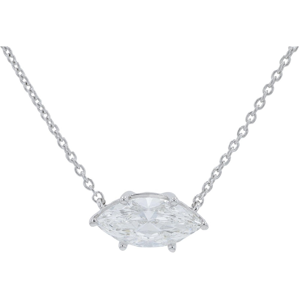 14K White Gold Horizontal Marquise Cut Lab Grown Diamond Pendant Necklace - 0.75 Carat Total Diamond Weight