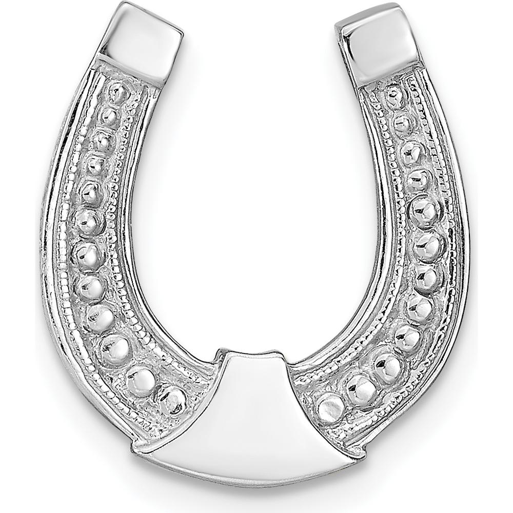 14K White Gold Horseshoe Chain Slide Charm with Textured Finish - Polished Rhodium Plated Design by Oro Pregiato