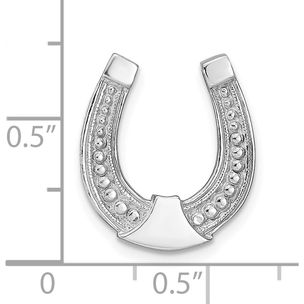 14K White Gold Horseshoe Chain Slide Charm with Textured Finish - Polished Rhodium Plated Design by Oro Pregiato