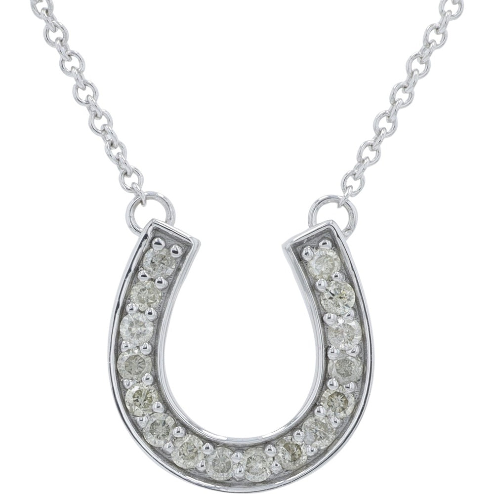 14K White Gold Horseshoe Pendant with Pavé-Set Round Diamonds - 0.20 Carat Total Diamond Weight