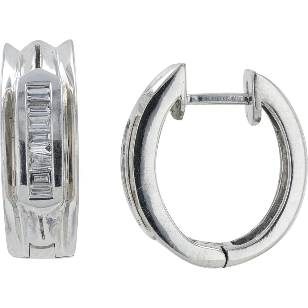 14K White Gold Huggie Earrings with 0.40 Carat Total Weight Baguette Diamonds