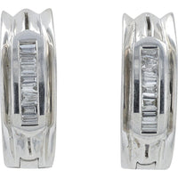 14K White Gold Huggie Earrings with 0.40 Carat Total Weight Baguette Diamonds