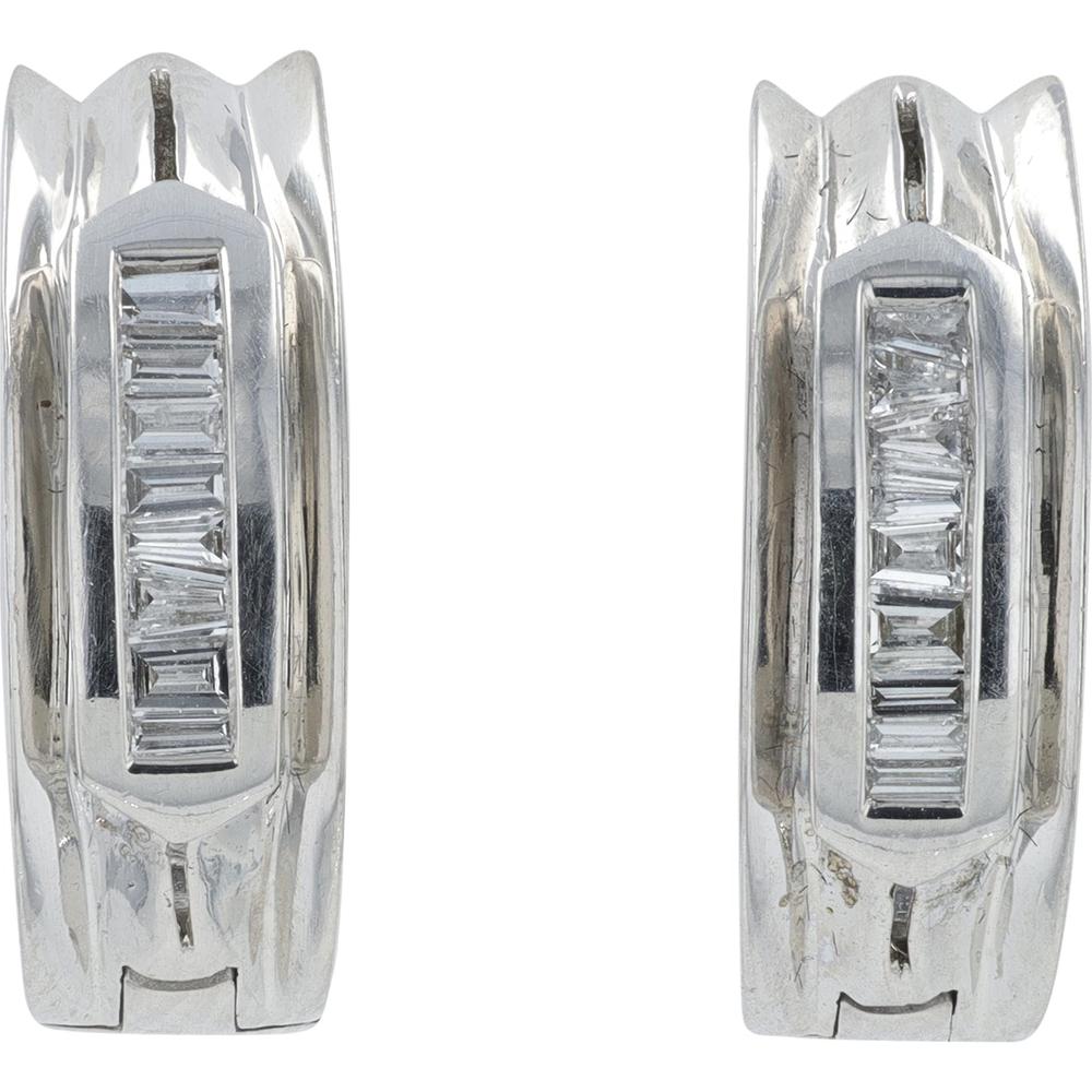 14K White Gold Huggie Earrings with 0.40 Carat Total Weight Baguette Diamonds
