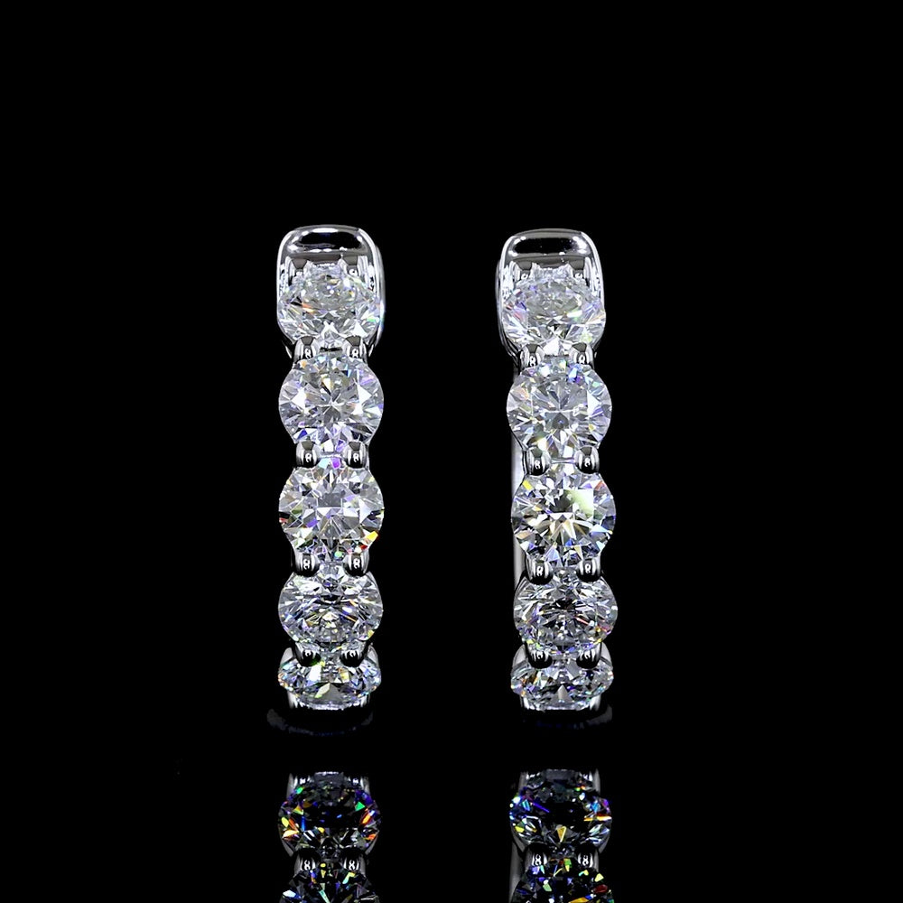 14K White Gold Huggie Earrings with 1.00 Carat Total Weight Round Brilliant Cut Lab Diamonds (E-F Color, VS1 Clarity) in Prong Setting - Covaloro Fine Jewelry