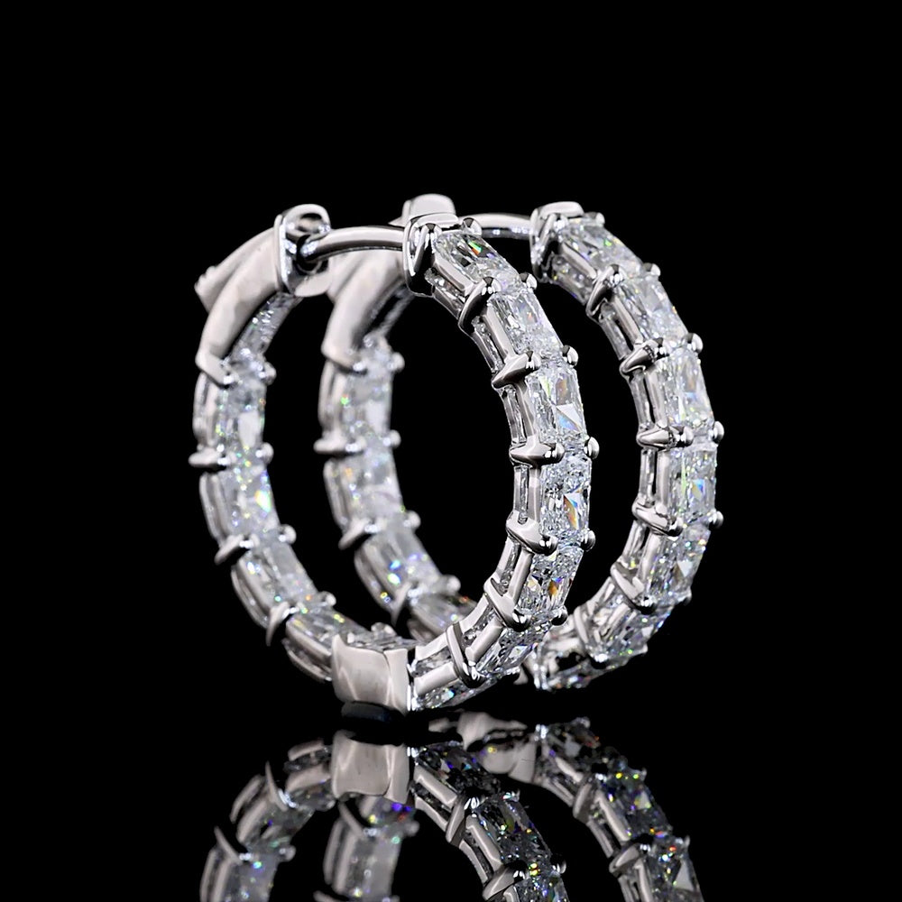 14K White Gold Huggie Earrings with 2.05 Carat Total Weight Radiant Cut Lab Diamonds - Prong Set, E-F Color VS Clarity - Covaloro Fine Jewelry