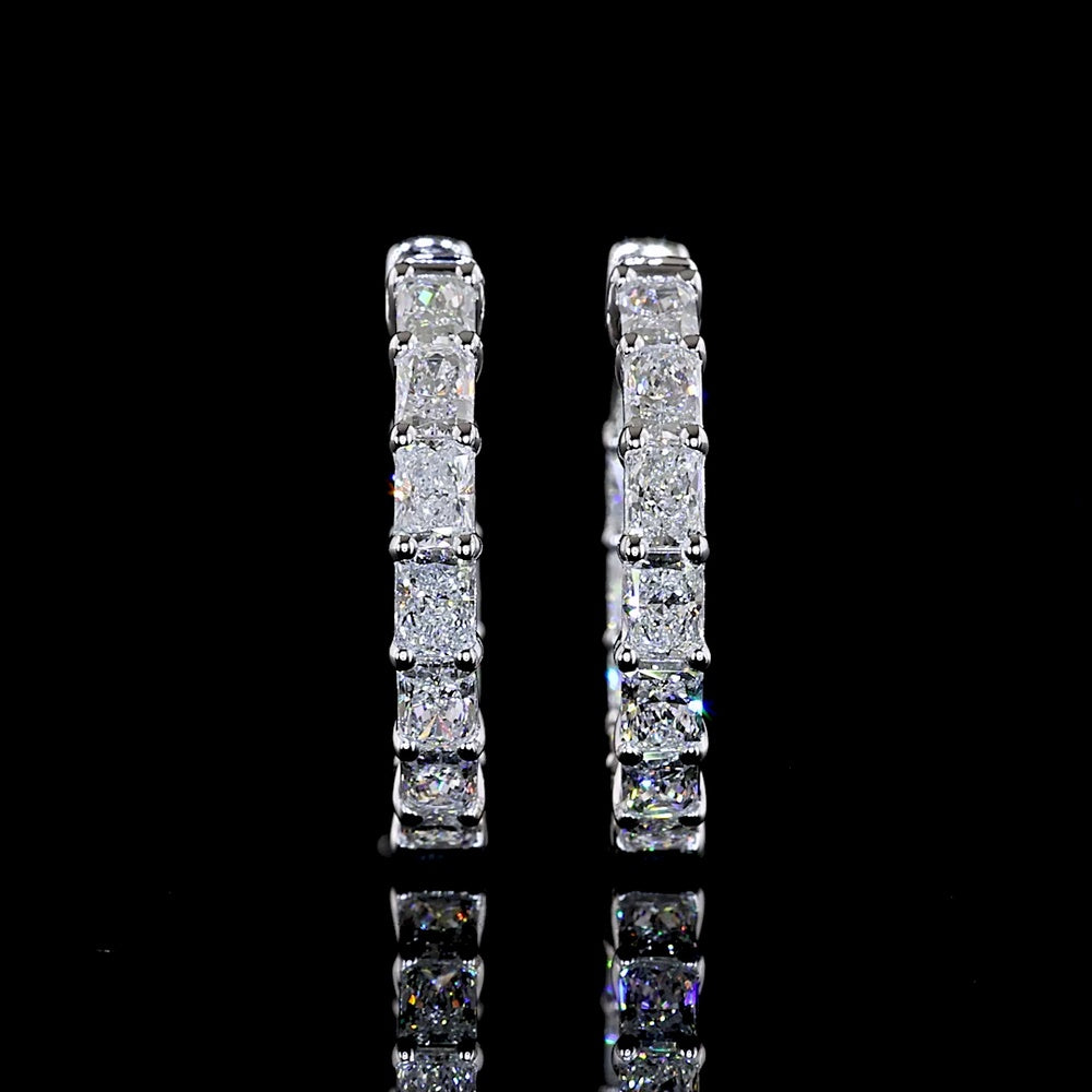 14K White Gold Huggie Earrings with 2.05 Carat Total Weight Radiant Cut Lab Diamonds - Prong Set, E-F Color VS Clarity - Covaloro Fine Jewelry