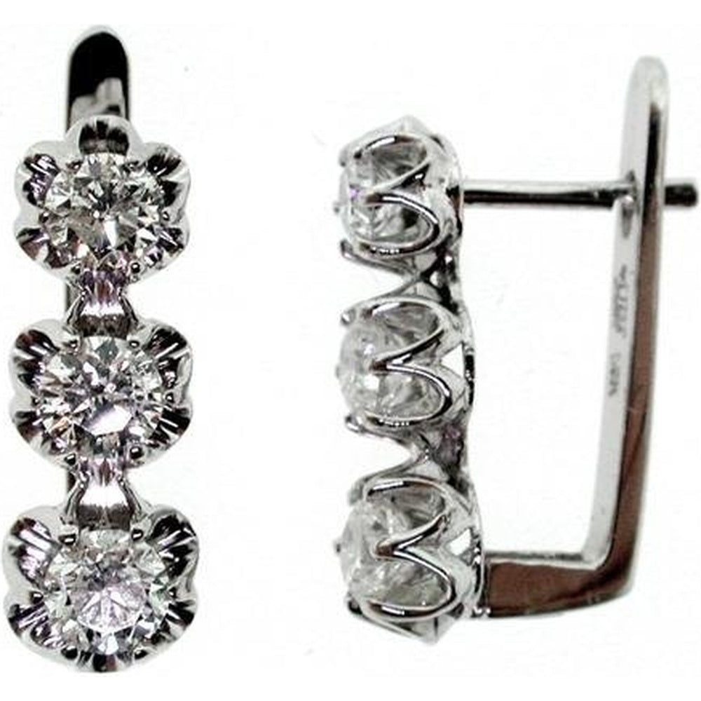14K White Gold Huggie Earrings with 3-Stone Round Diamonds - 0.87 Carat Total Diamond Weight by Auriventus