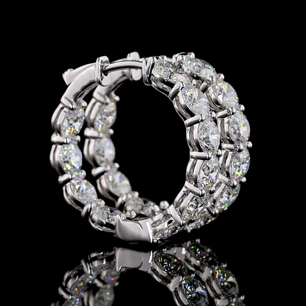14K White Gold Huggie Earrings with 6.50 Carat Total Weight Round Lab-Grown Diamonds - Prong Set E-F VS Clarity - Covaloro Fine Jewelry