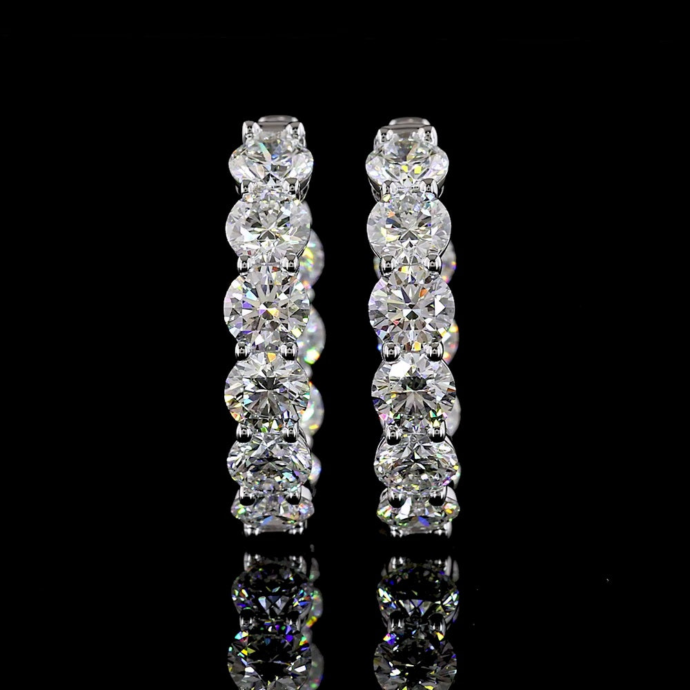 14K White Gold Huggie Earrings with 6.50 Carat Total Weight Round Lab-Grown Diamonds - Prong Set E-F VS Clarity - Covaloro Fine Jewelry